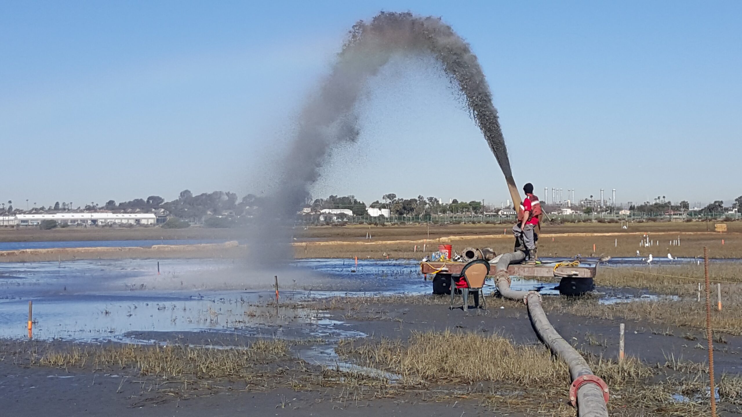 Nozzle used to apply sediment at Seal Beach (note the one pictured is elliptical as recommended for future applications. Photo courtesy USFWS.