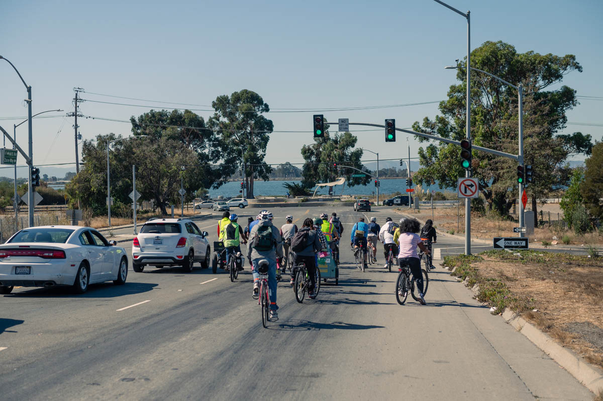 cyclists reach the shoreline