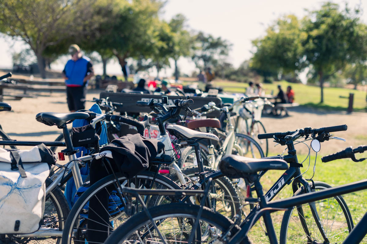 photo of bikes piled up in a row