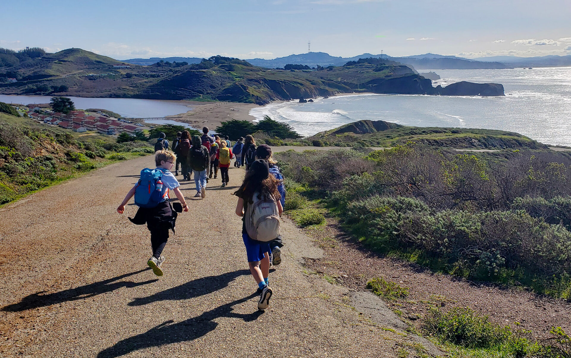 November 2024 Kids exploring the Marin Headlands on an overnight science field trip where they learn about climate change's impacts on our local ecosystems. Photo: Prospect Sierra