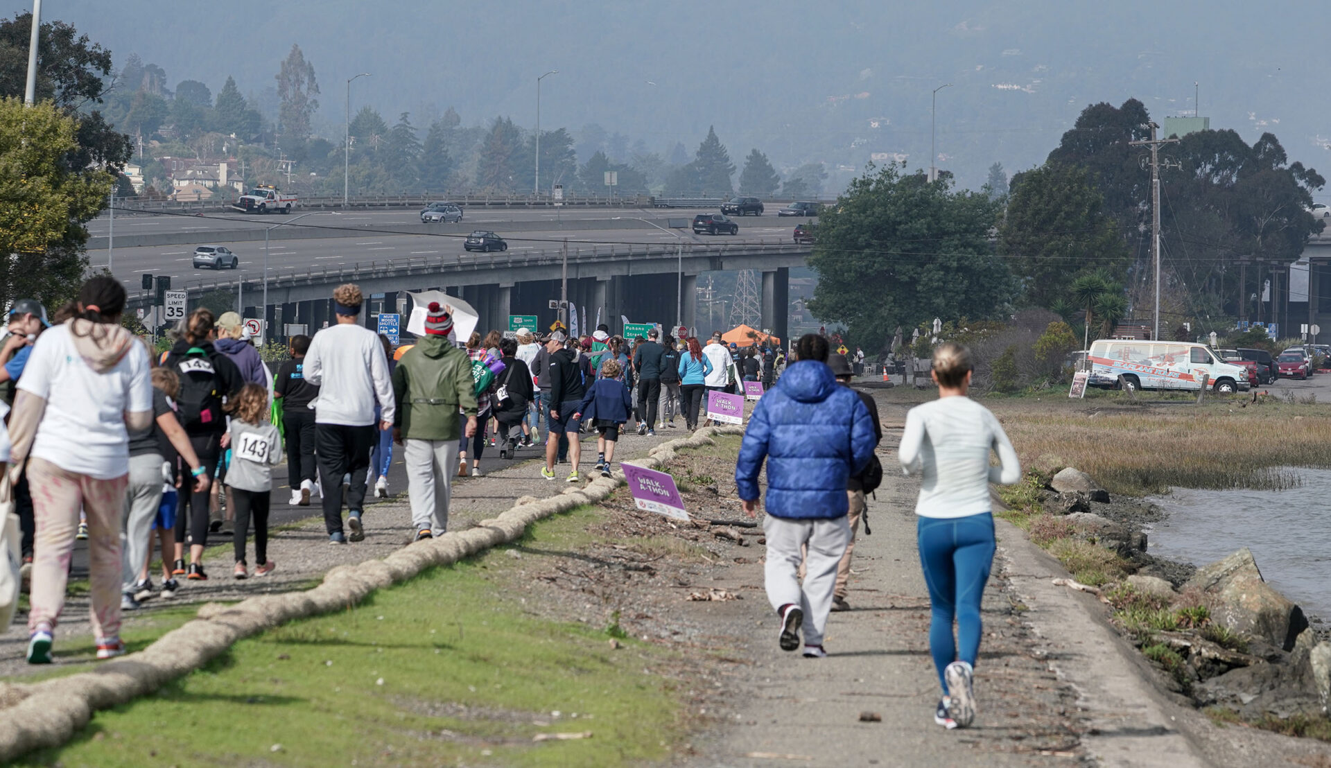 Marchers navigating the route to Marin City along the waterfront in mid-November. Photo: Katie R. Rodriguez