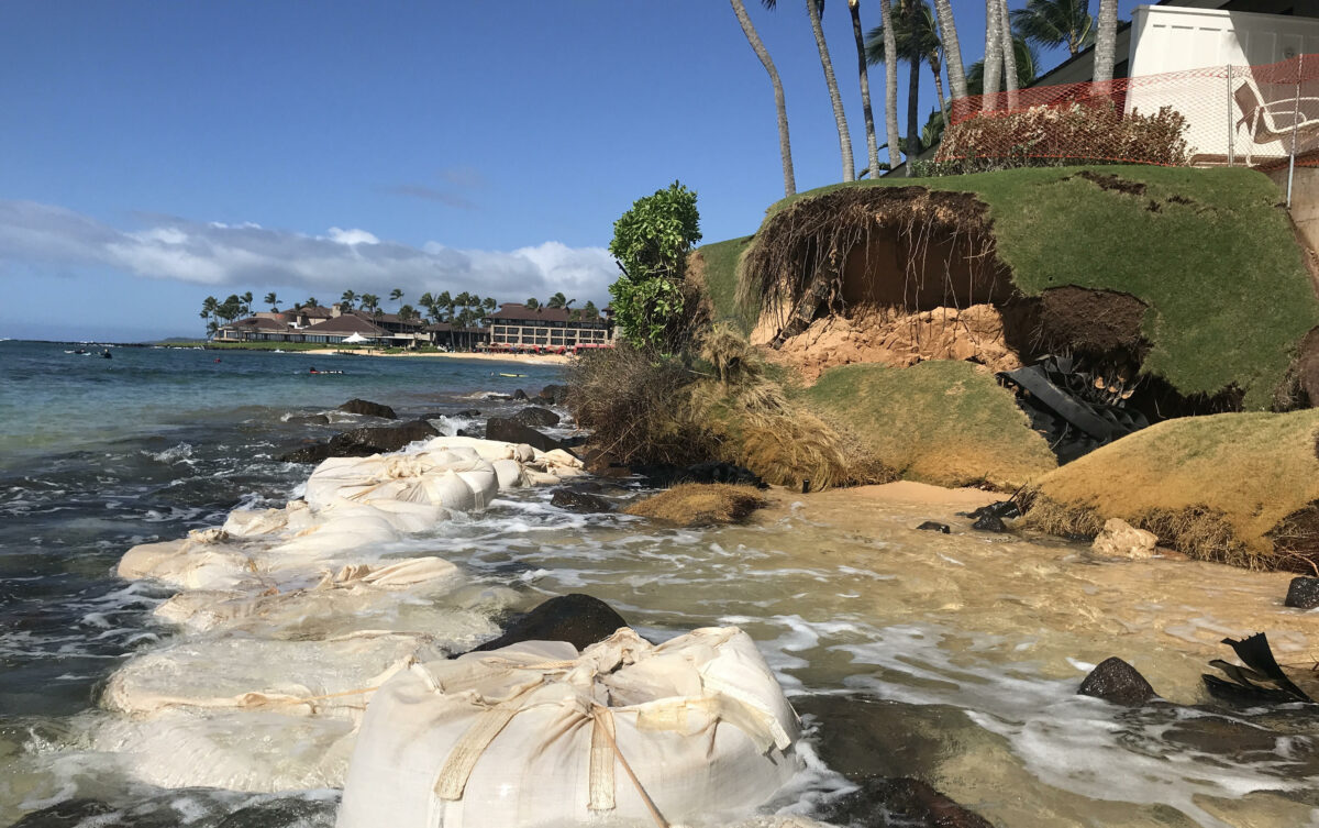 On Kauai, 72% of beaches are chronically eroding; other Hawaiian islands face similar shoreline loss.