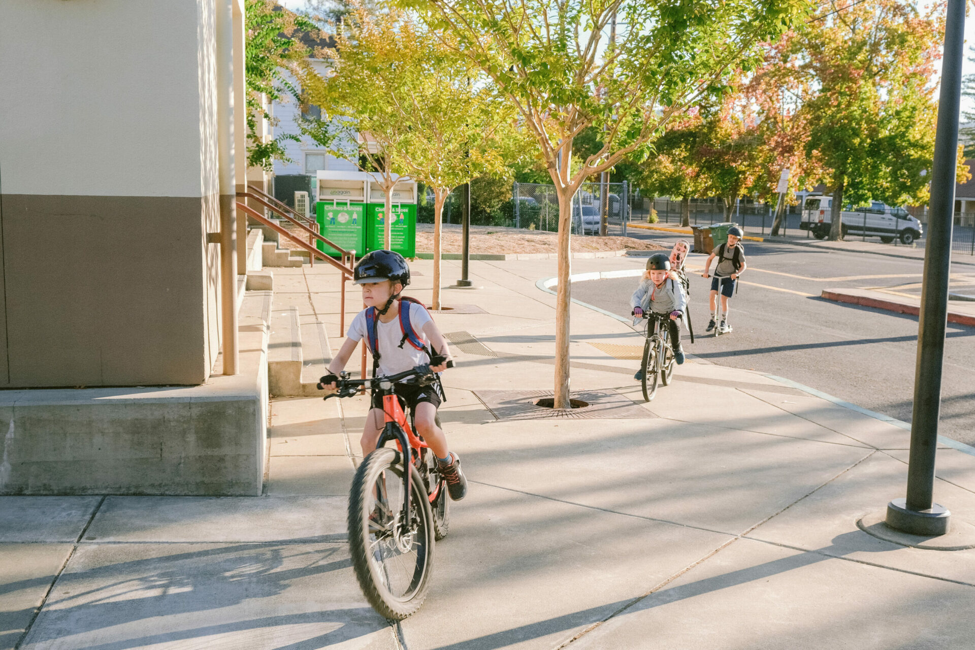 Elementary students bike to school. Photo: Briana Marie.