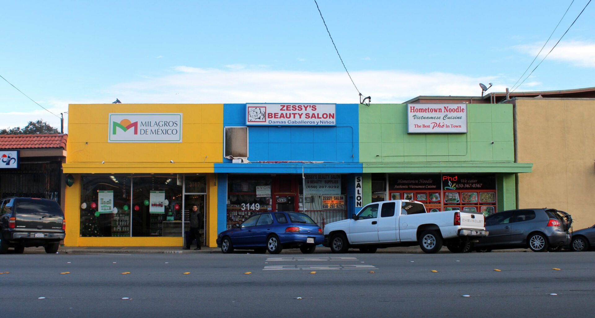 Colorful storefronts line parts of Middlefield Road, in North Fair Oaks.