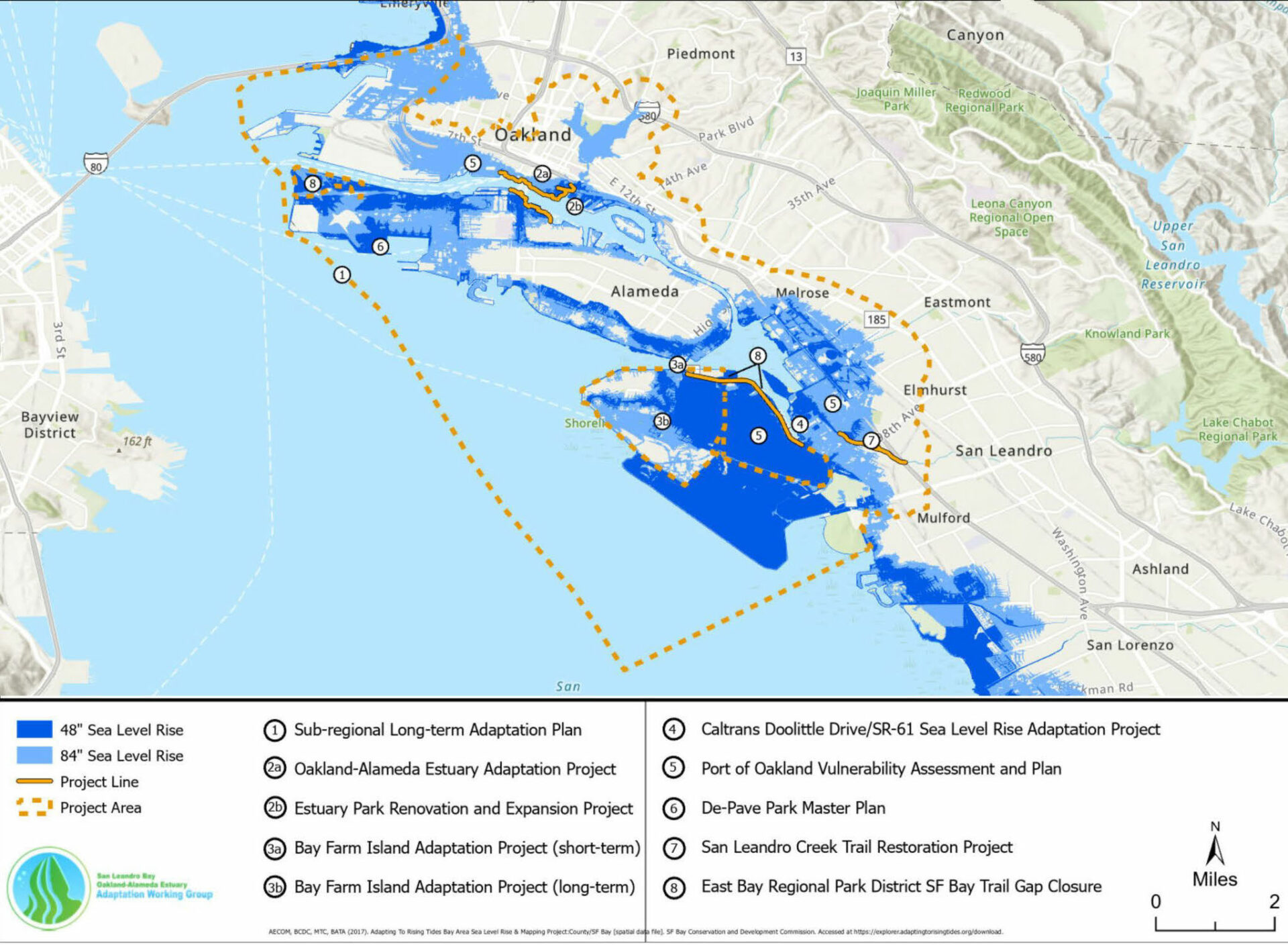 Sea level rise adaptation projects identified by the Oakland-Alameda working group.