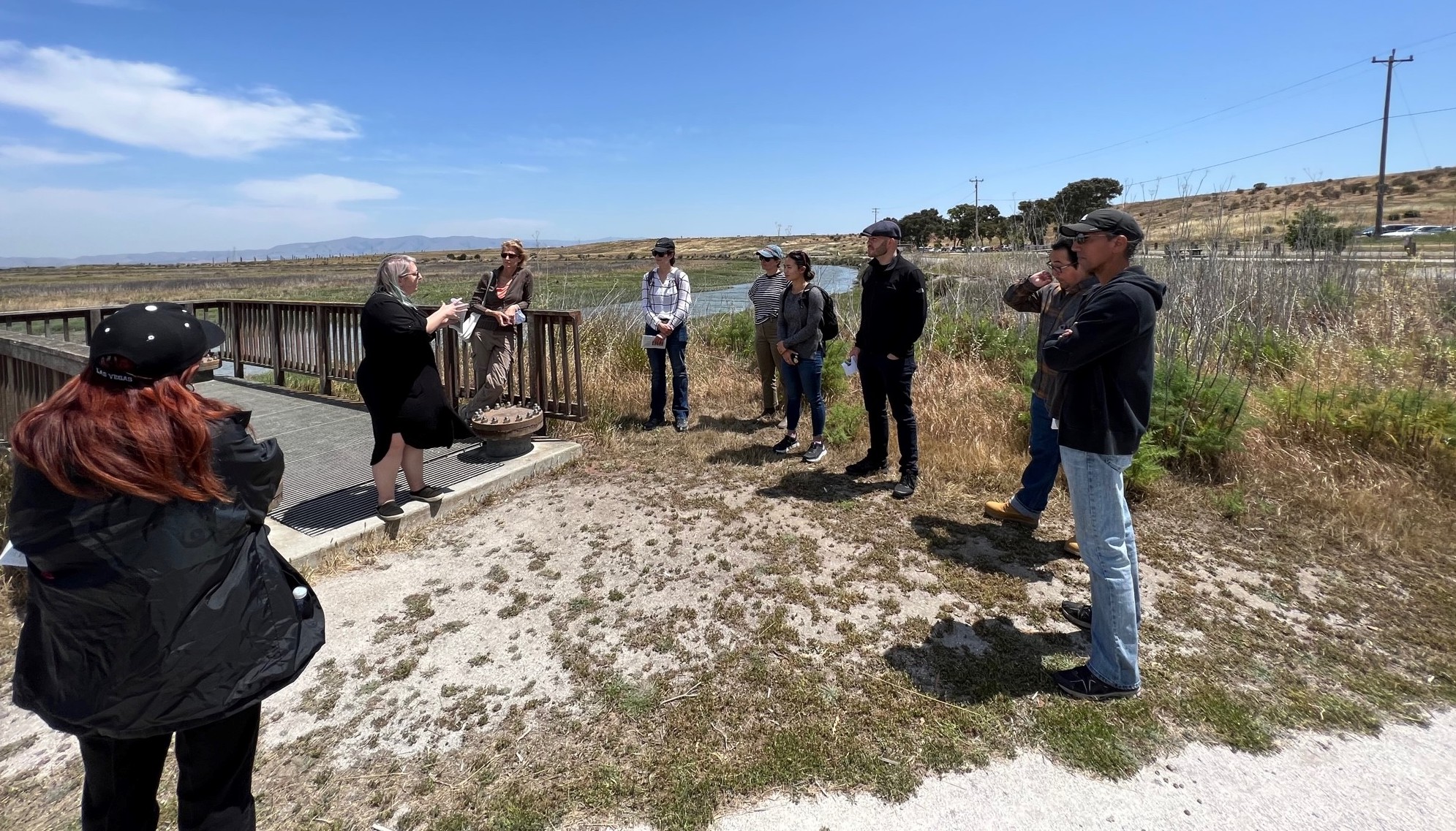 Partners discuss site for Palo Alto’s experimental berm. Photo: Diana Fu.