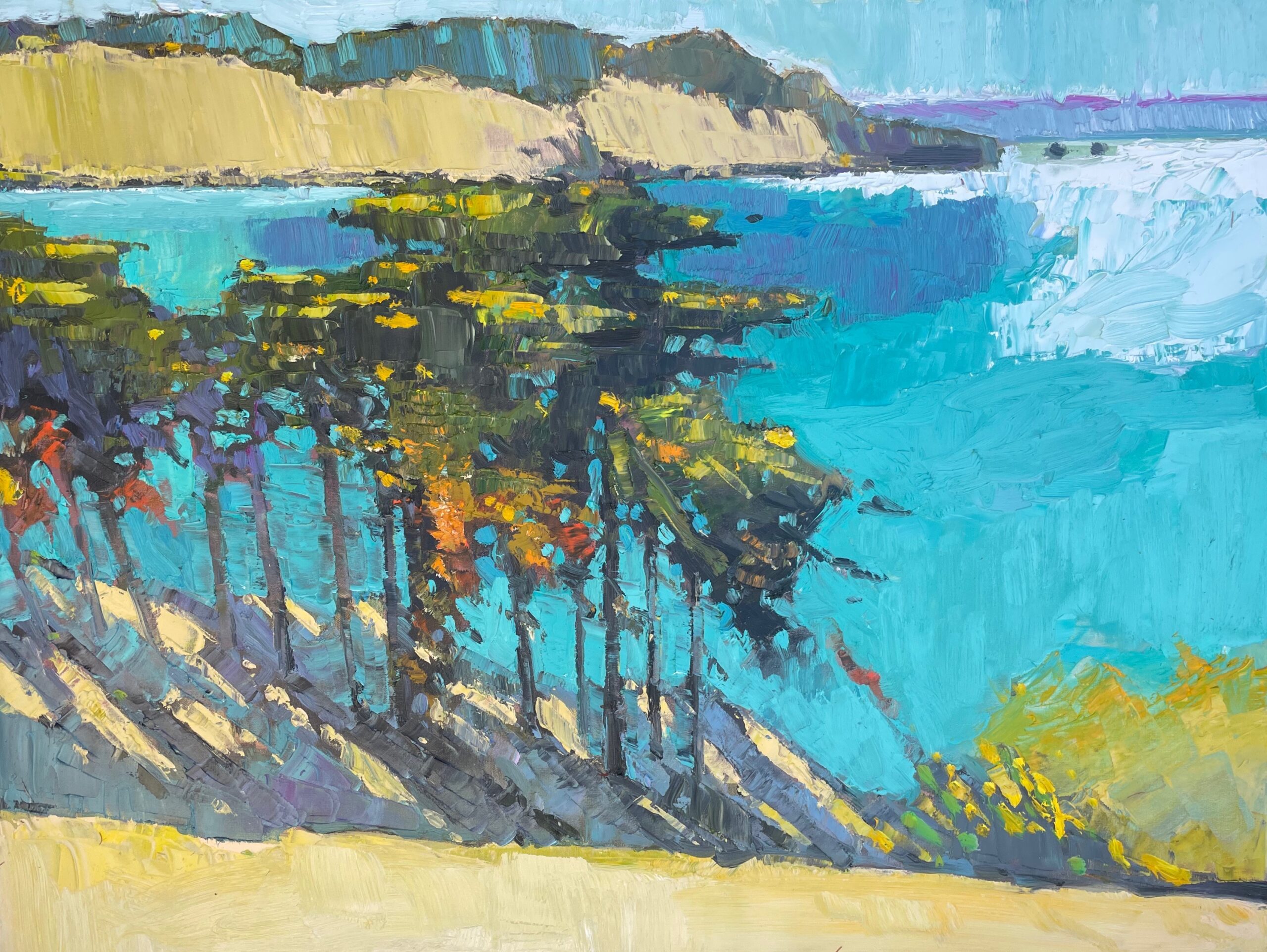 coastal painting with trees by Nicolas Coley