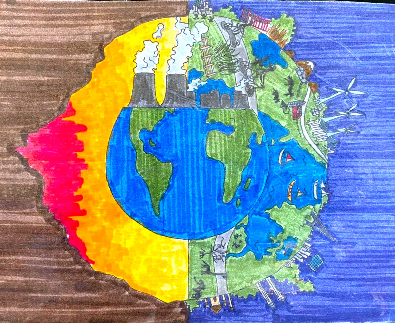 drawing of the earth by Olivia S. Oakland