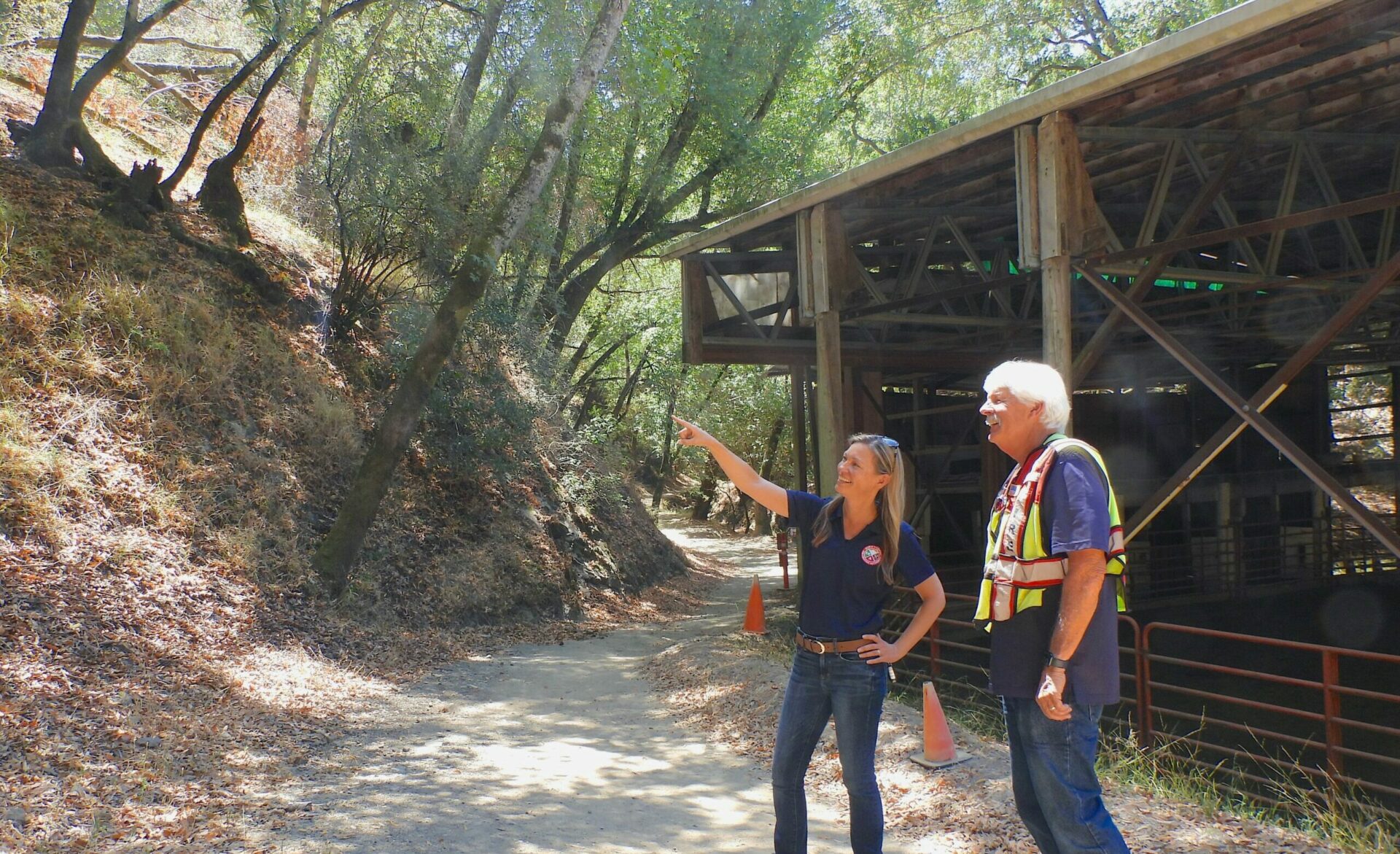 Crealock and McCarthy at a local stable near Fairfax, where beloved horses remain at risk in a fast-moving fire. 