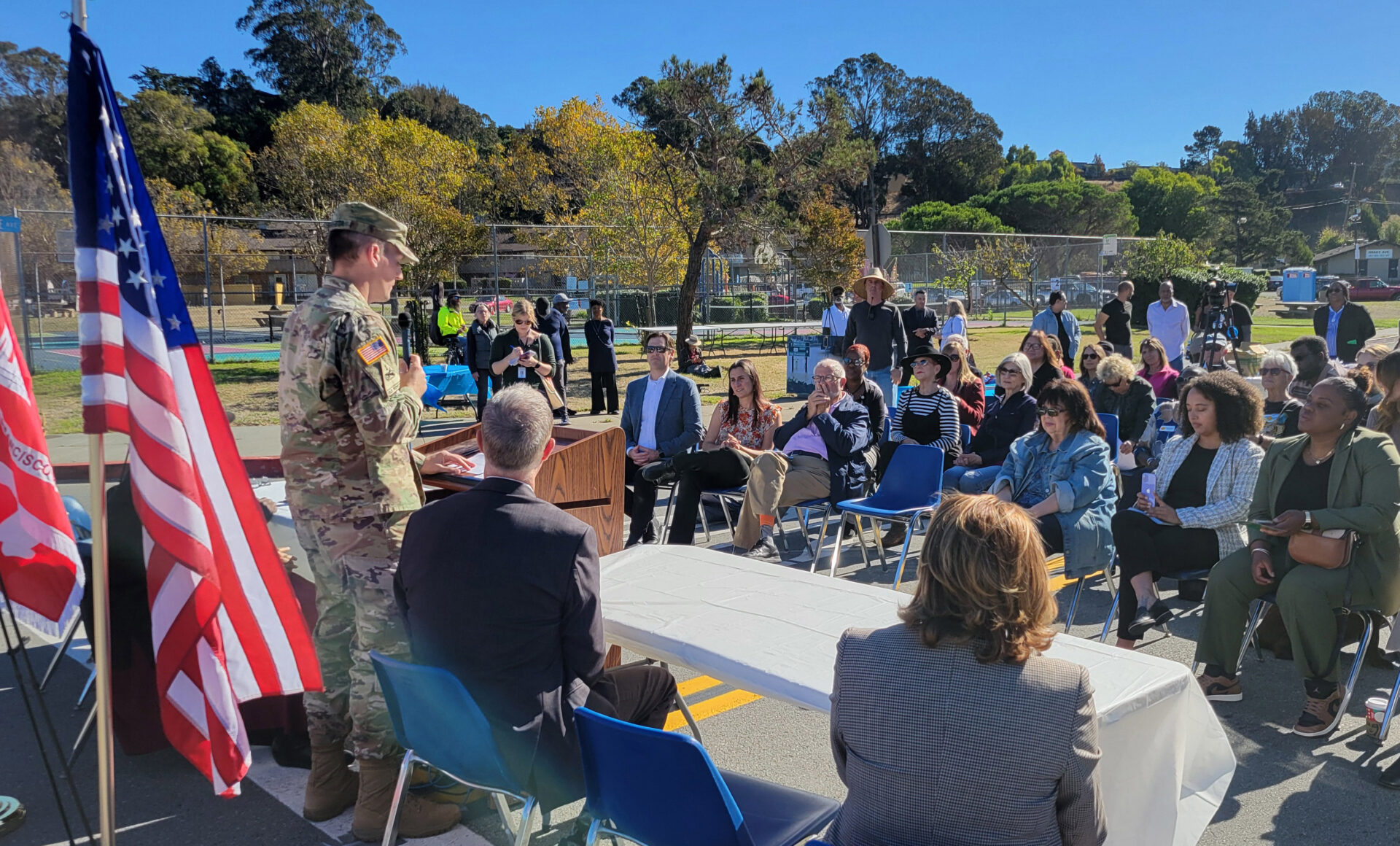 Timothy Shebesta, Commander of the USACE San Francisco District, speaks to the community. Photo: Brandon Beach, USACE