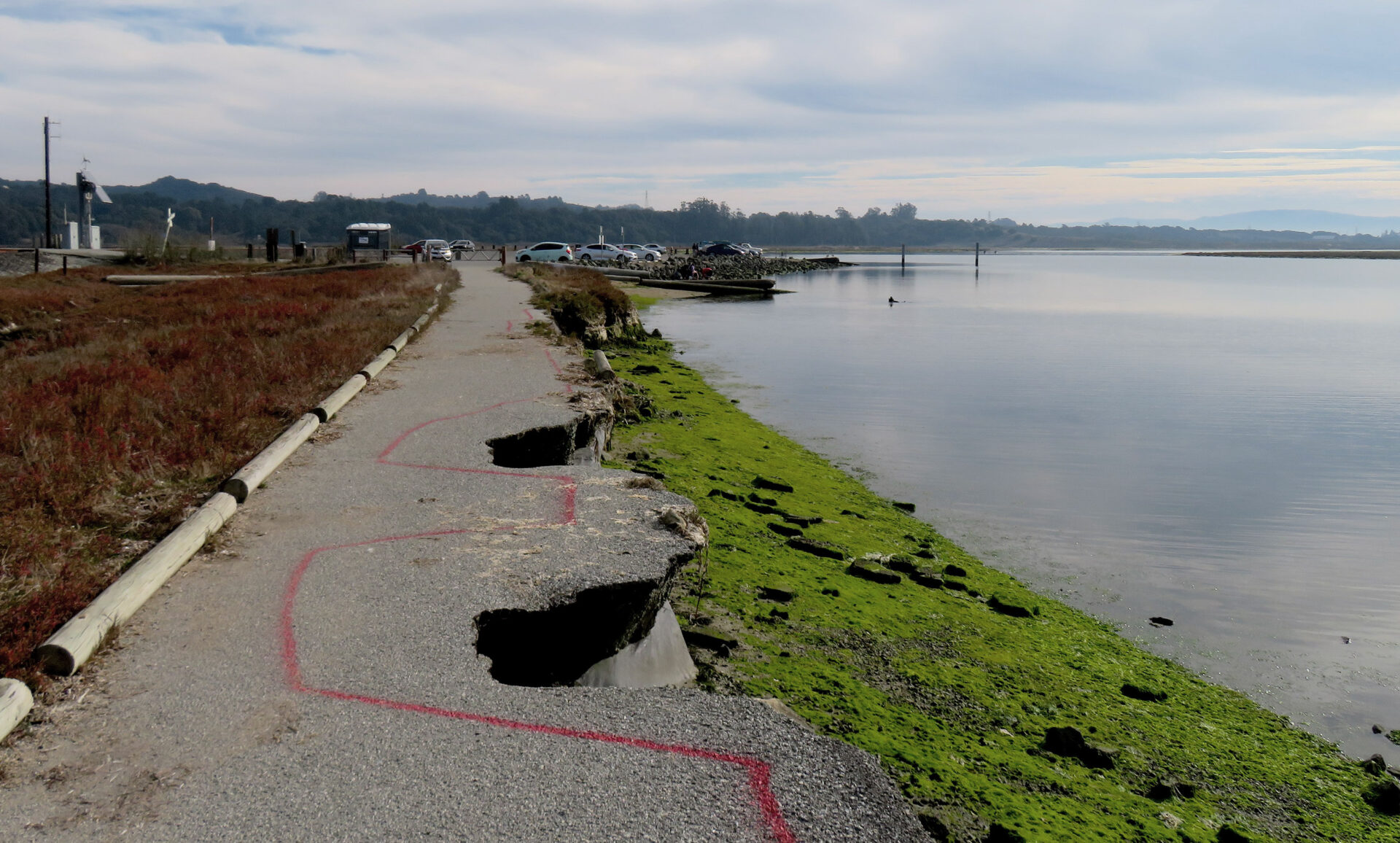 Damage to trail at Kirby Marsh in Elkhorn Slough. Photo: Isaac Pearlman