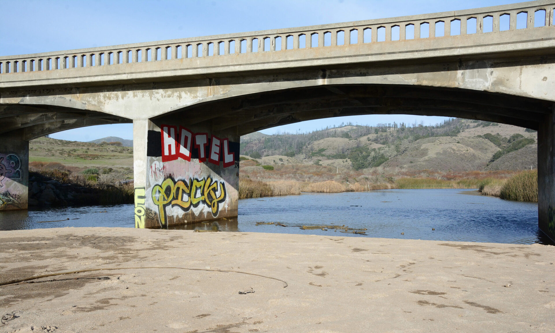 Highway 1 where it passes over the mouth of Scott Creek. Photo by Mark DeGraff